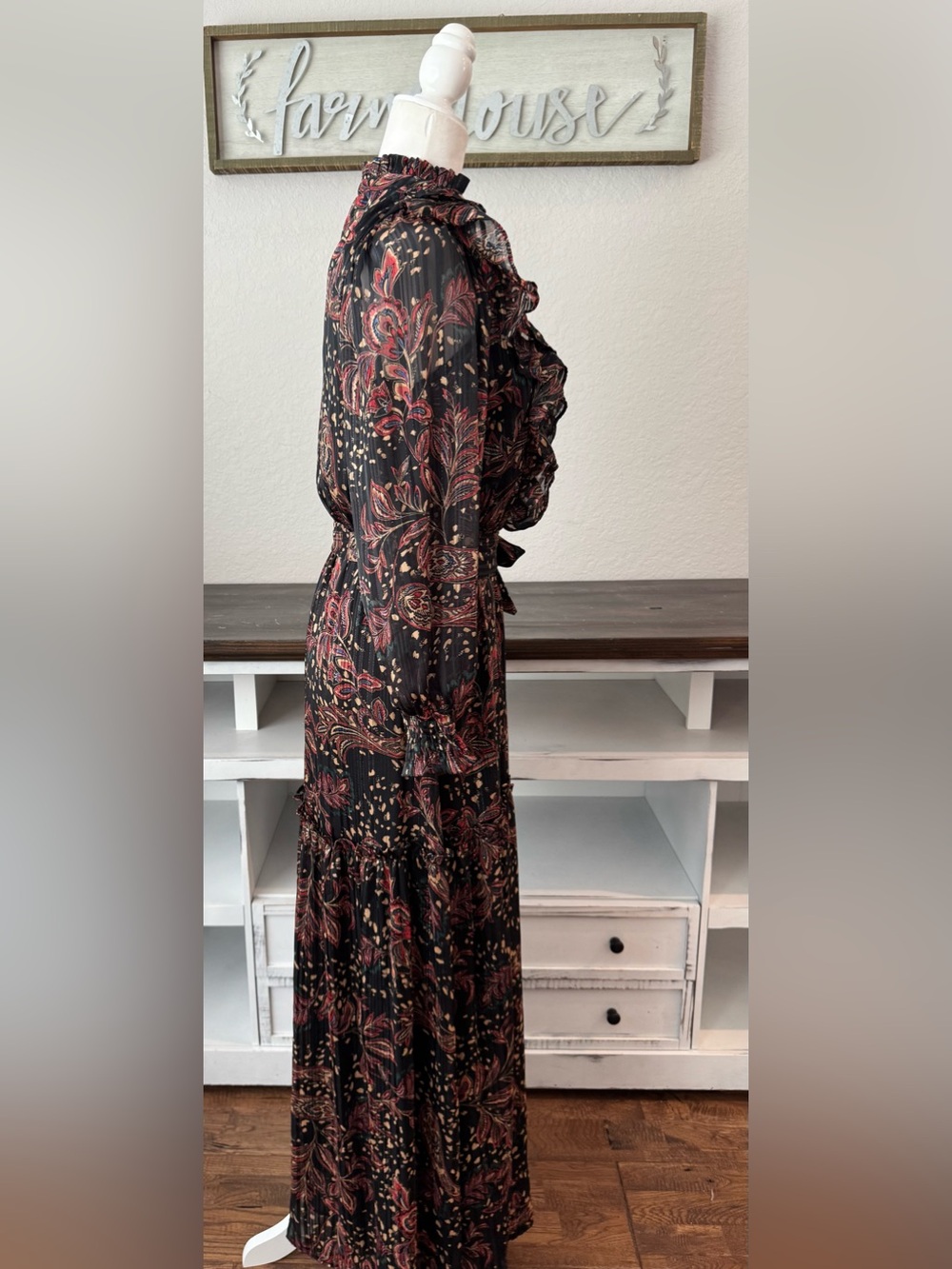 MANGO MNG Paisley Printed Maxi Dress Belted Women's Size 6 8 - Picture 6 of 8